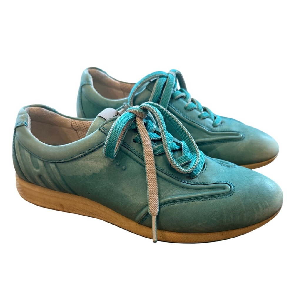 Ecco Teal Blue Leather Low Top Sneakers Women's‎ 37